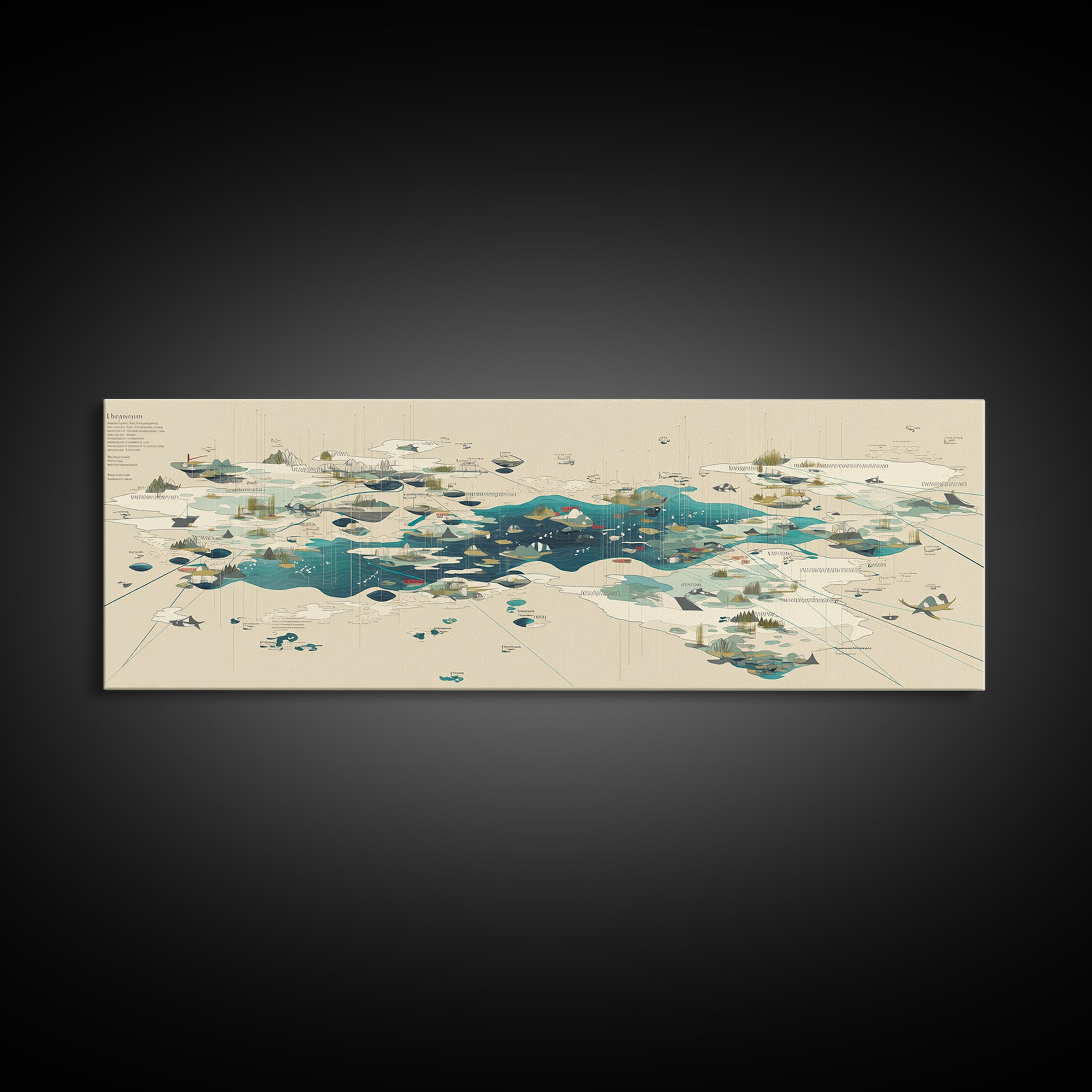 Abstract Teal Island Cartography Canvas Print, Modern Geometric Wall Art, Minimalist Office Decor, Contemporary Home Gift