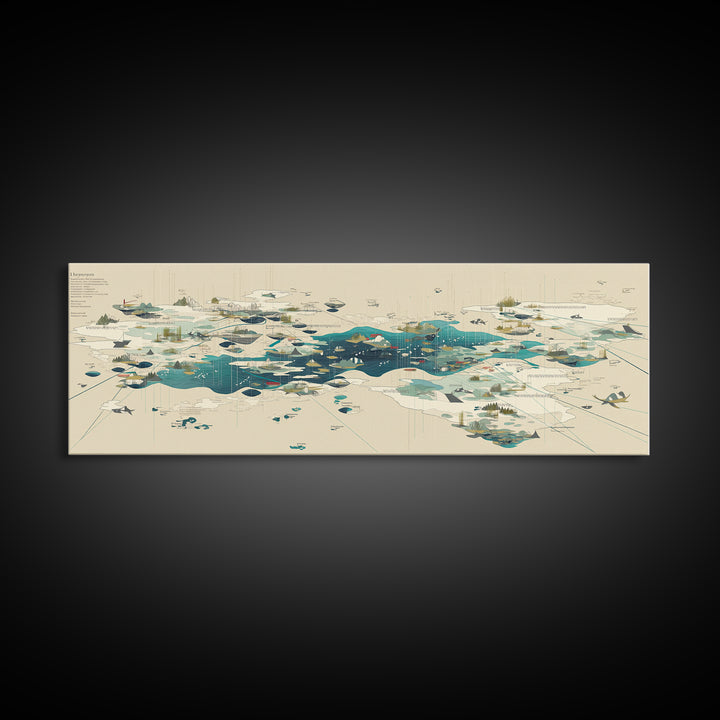 Abstract Teal Island Cartography Canvas Print, Modern Geometric Wall Art, Minimalist Office Decor, Contemporary Home Gift