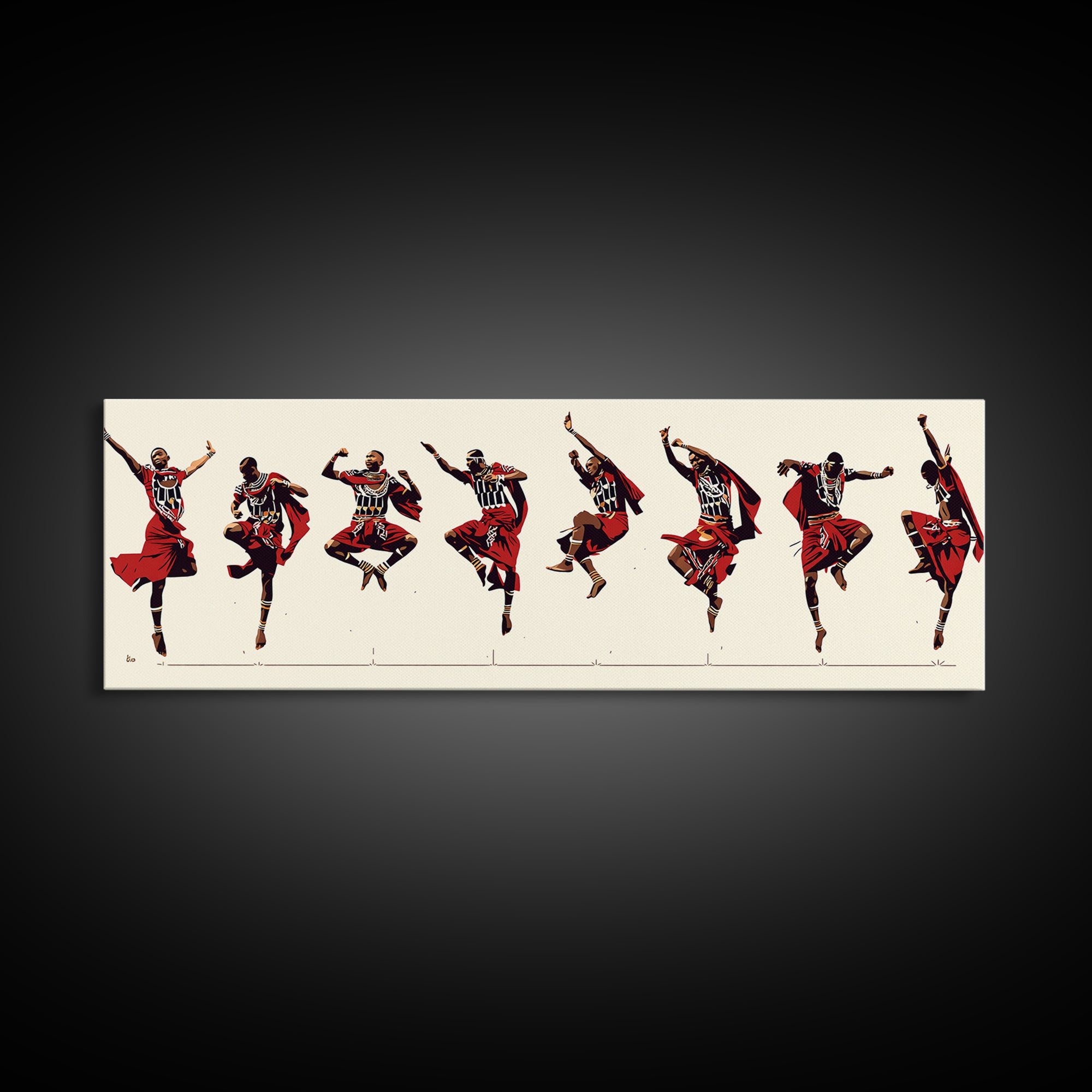 Traditional Maasai Dance Line Canvas Print, African Art Prints, Red Tribal Wall Decor, Afrocentric Culture Gift For Home