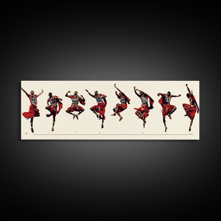Traditional Maasai Dance Line Canvas Print, African Art Prints, Red Tribal Wall Decor, Afrocentric Culture Gift For Home