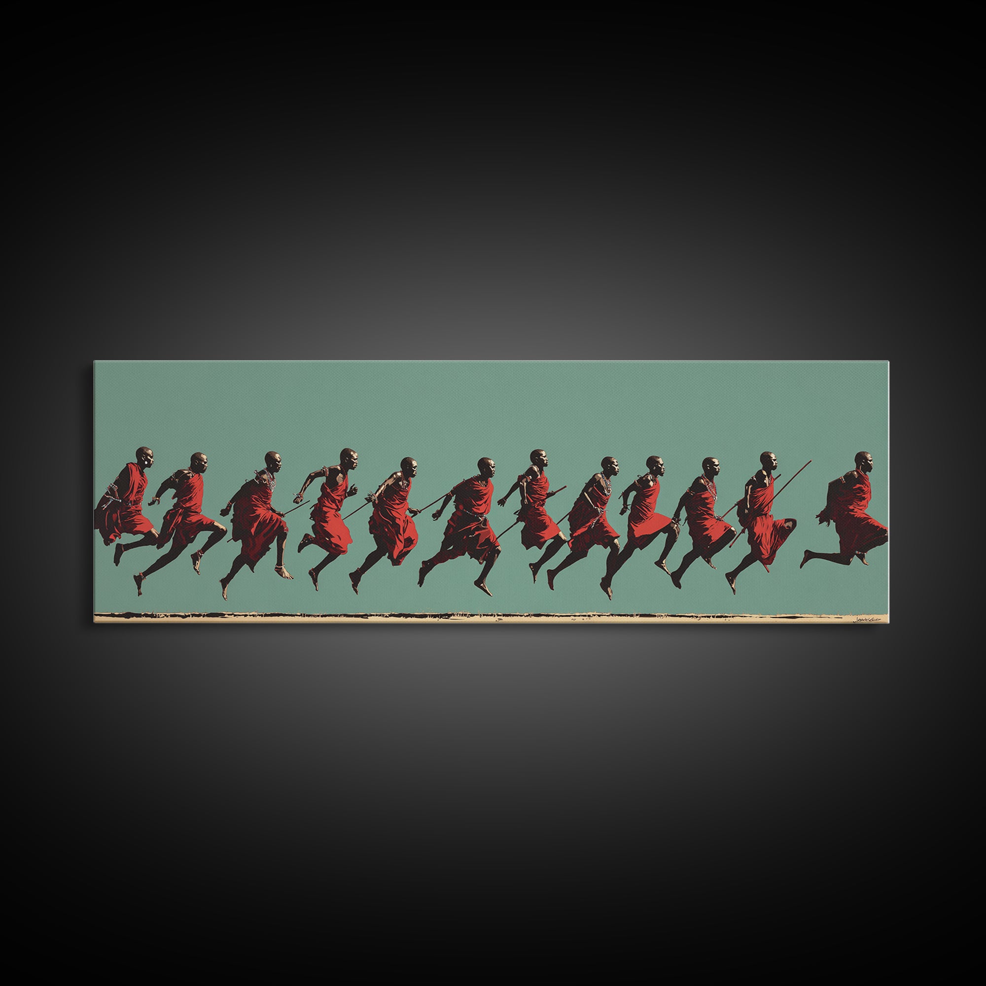 Dynamic Maasai Warriors Running Wall Art, African Warrior Art, Tribal Culture Canvas, Panoramic Safari Home Decor Art Gift