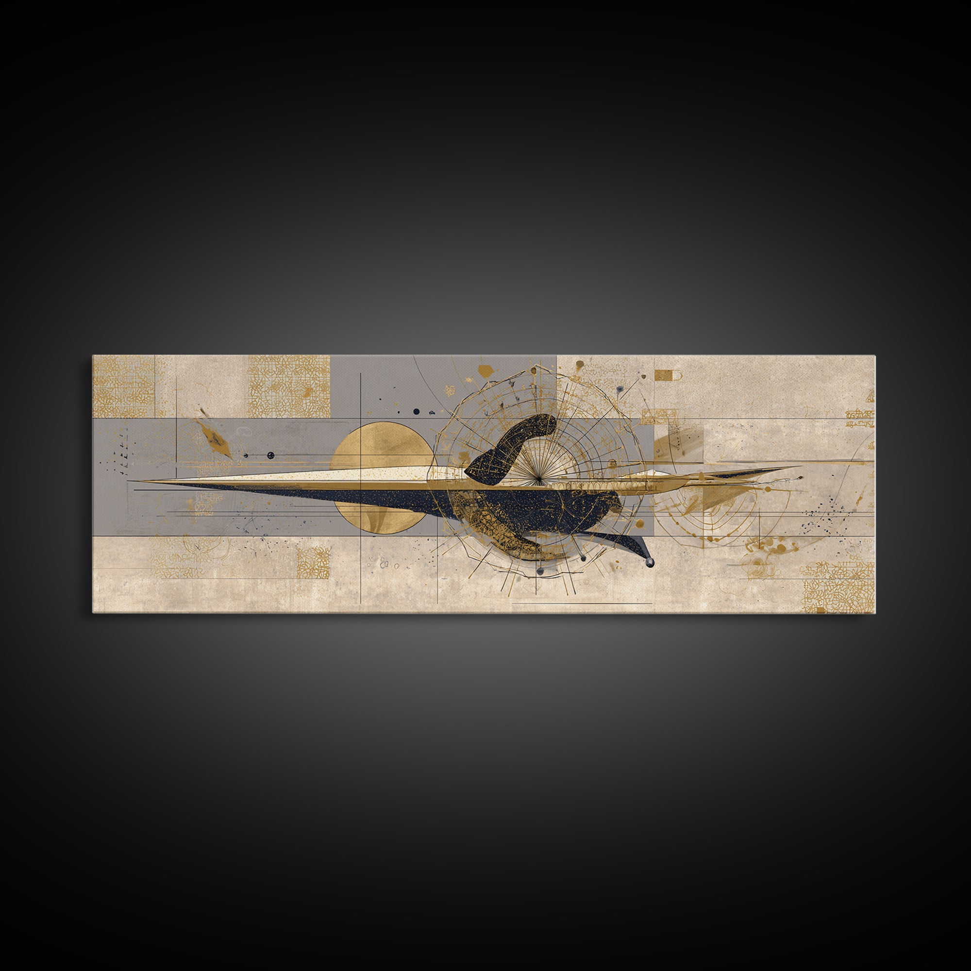 Elegant Abstract Black Bird Canvas Print, Gold Beige Modern Wall Art, African Inspired Decor, Luxury Contemporary Home Gift