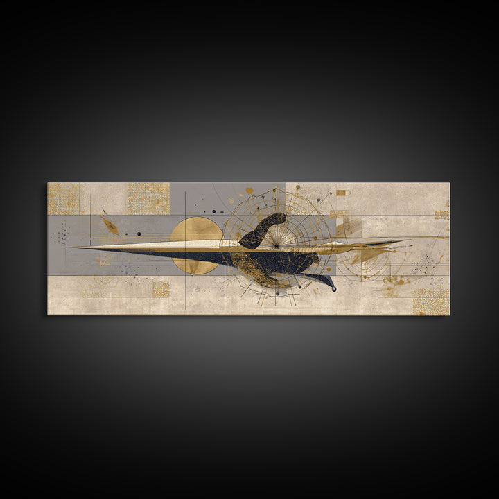 Elegant Abstract Black Bird Canvas Print, Gold Beige Modern Wall Art, African Inspired Decor, Luxury Contemporary Home Gift