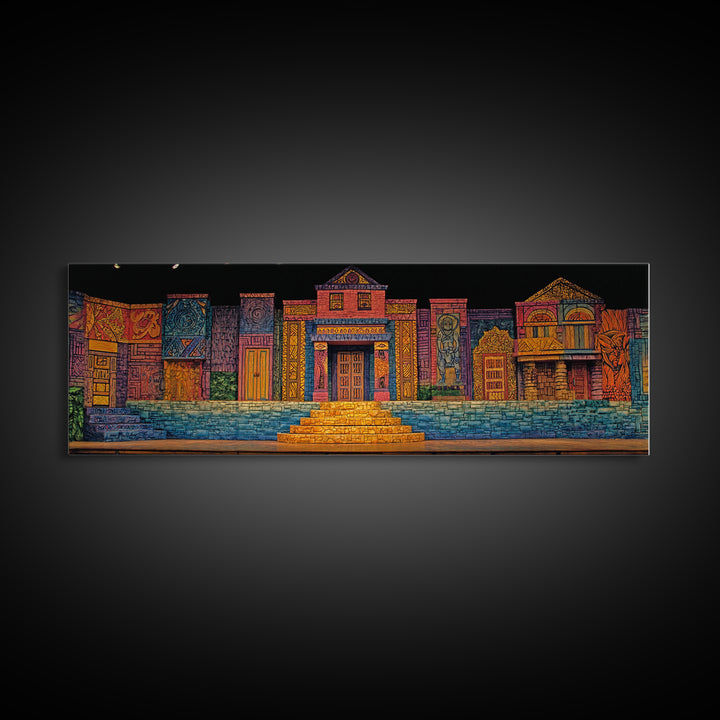 Colorful African Village Night Street Wall Art, Folk Architecture Canvas Print, Afrocentric Home Decor, Vibrant Townscape