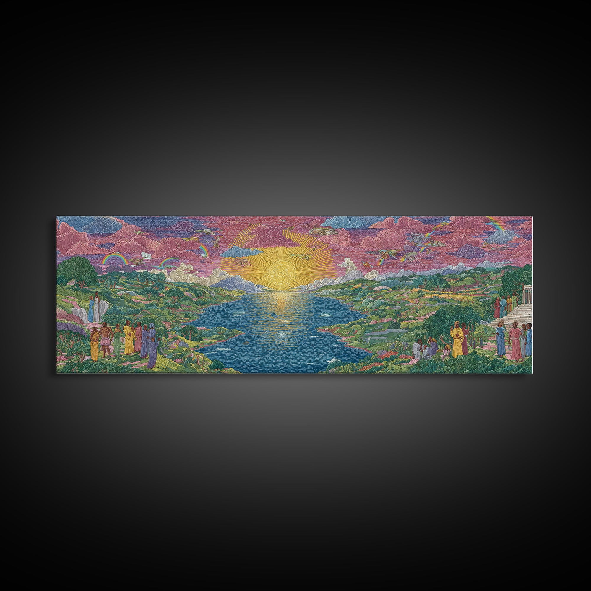 Sunrise River Valley With Rainbow Processions Wall Art, African Landscape Canvas Print, Spiritual Nature Decor, Dreamy Wall Art