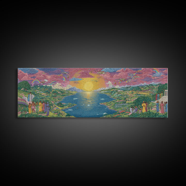 Sunrise River Valley With Rainbow Processions Wall Art, African Landscape Canvas Print, Spiritual Nature Decor, Dreamy Wall Art