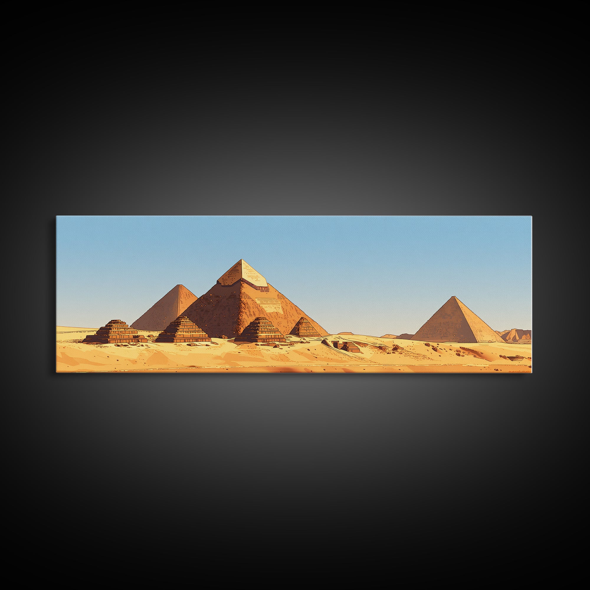 Sunlit Giza Pyramids Desert Wall Art, African Egyptian Art Canvas Print, Sahara Landscape Decor, Travel Photography Poster