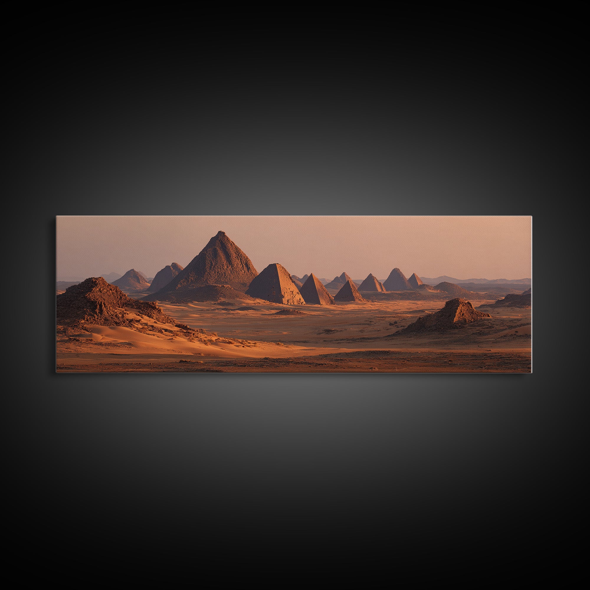 Sunset Desert Pyramids Panorama Wall Art, African Egyptian Art Print, Ancient African Landscape, Earth Tone Home Decor Gift