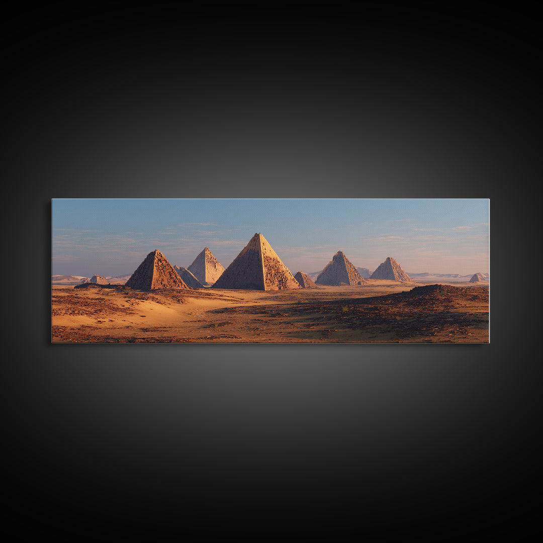 Golden Desert Pyramids At Dawn Canvas Print, African Egyptian Art, Ancient African Landscape, Safari Wall Decor Gift For Home