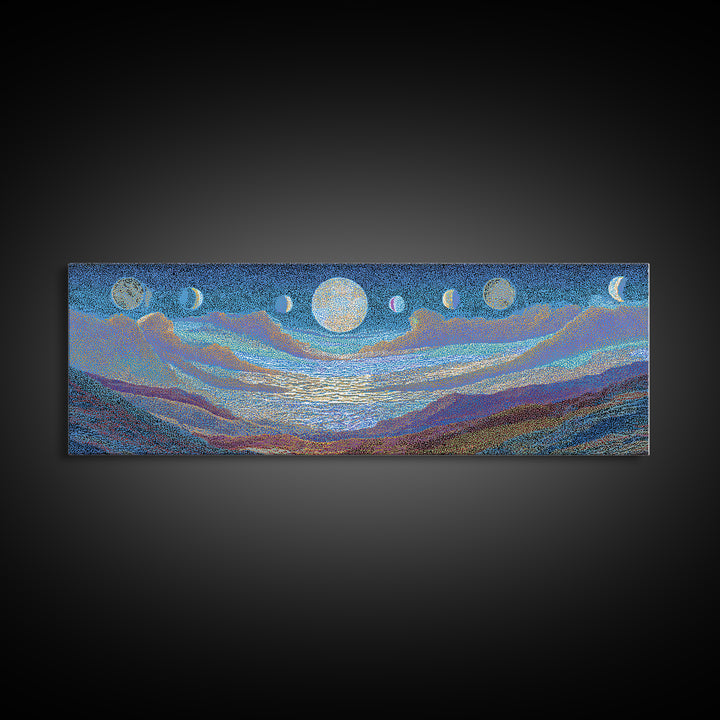 Blue Moon Phase Dreamscape Wall Art, Mystical Wall Art, Spiritual Home Decor, Dreamy Abstract Canvas Print, Blue Nature Scene Art