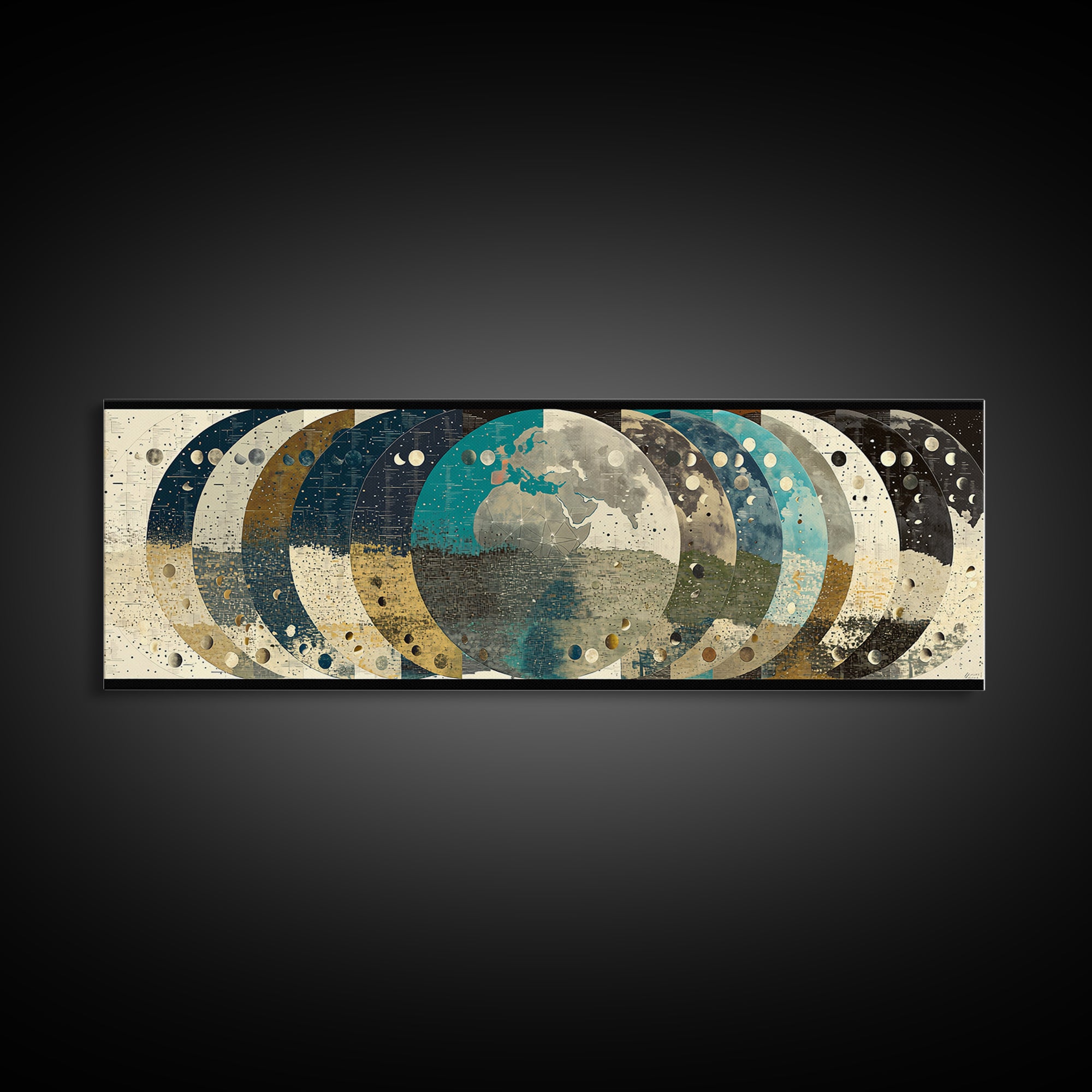 Abstract Earth Globe Circles Canvas Print, Modern Wall Art, Geometric Wall Art, Teal And Gold Home Decor Gift For Living Room