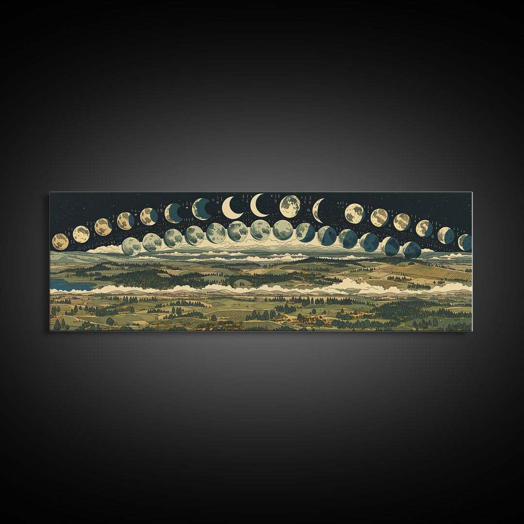 Moon Phase Landscape Panorama Wall Art, Spiritual Wall Art Print, Nature Scene Art, Mystical Canvas Print, Home Decor Gift