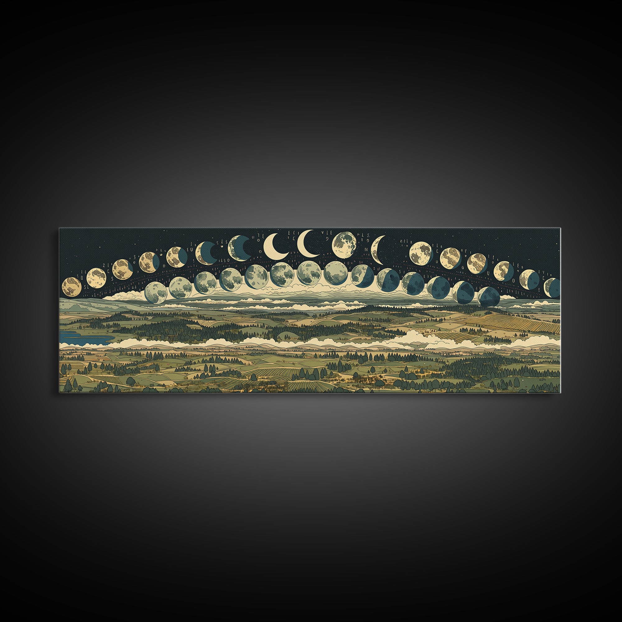Moon Phase Landscape Panorama Wall Art, Spiritual Wall Art Print, Nature Scene Art, Mystical Canvas Print, Home Decor Gift