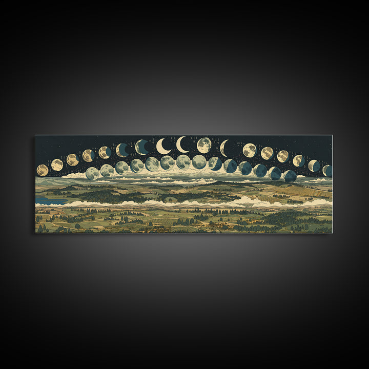 Moon Phase Landscape Panorama Wall Art, Spiritual Wall Art Print, Nature Scene Art, Mystical Canvas Print, Home Decor Gift