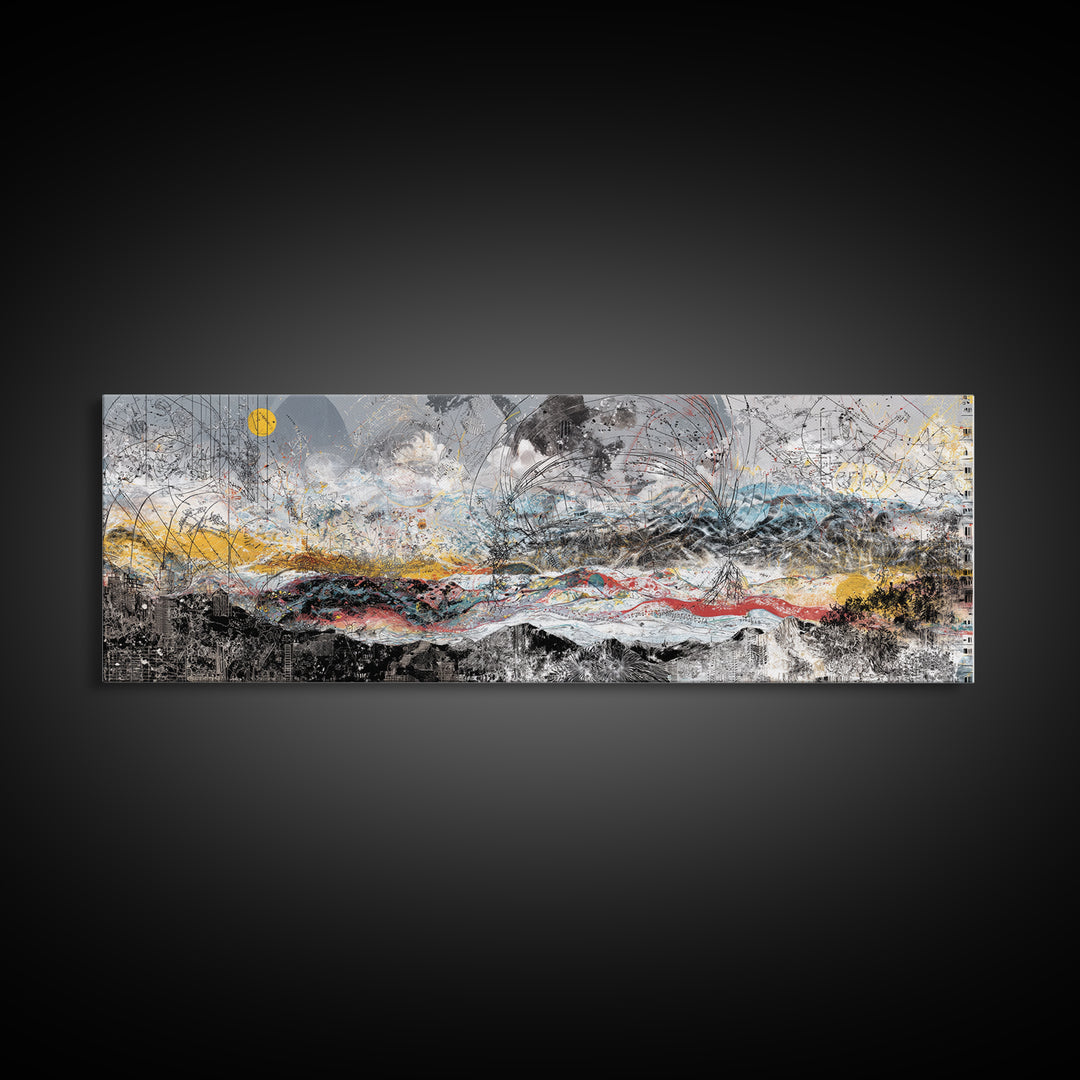 Stormy Abstract Mountain Horizon Wall Art, Panoramic African Inspired Landscape, Modern Canvas Decor For Living Room Home Decor