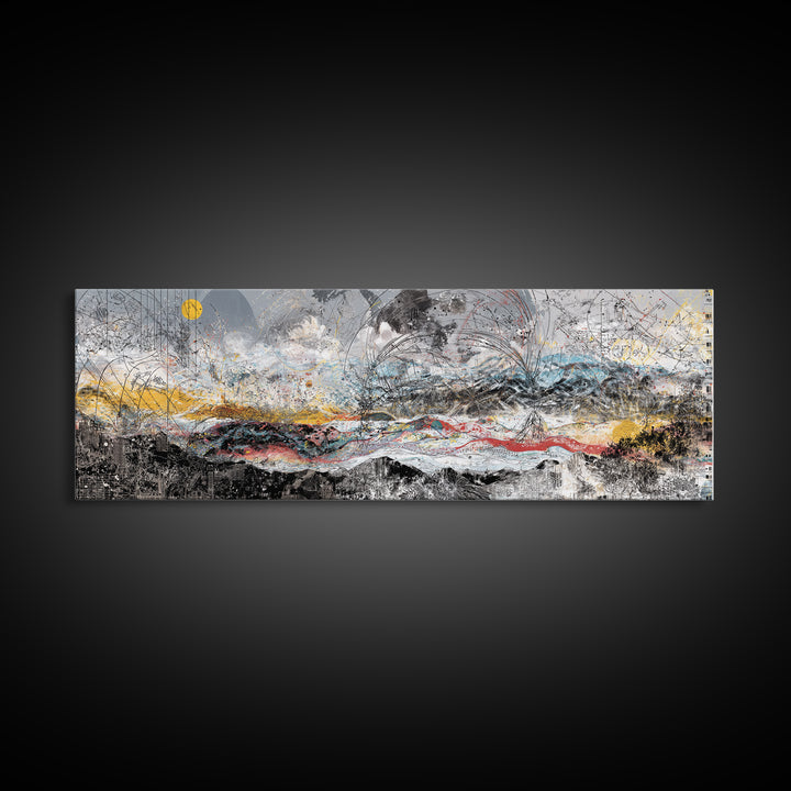 Stormy Abstract Mountain Horizon Wall Art, Panoramic African Inspired Landscape, Modern Canvas Decor For Living Room Home Decor