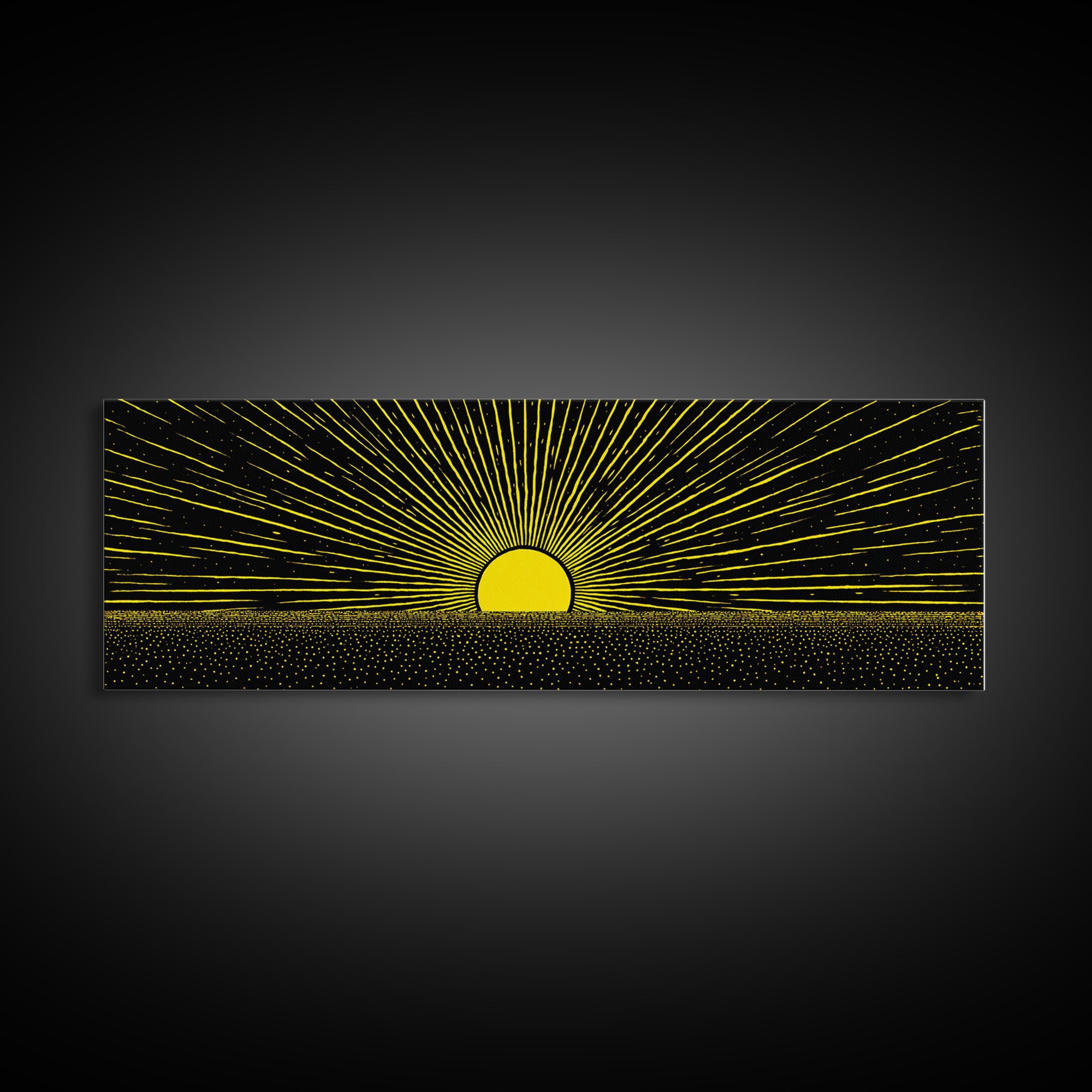 Minimal Golden Sunrise Rays Wall Art, Black And Gold Abstract Landscape, Modern Canvas Decor For Office Or Living Room Gift