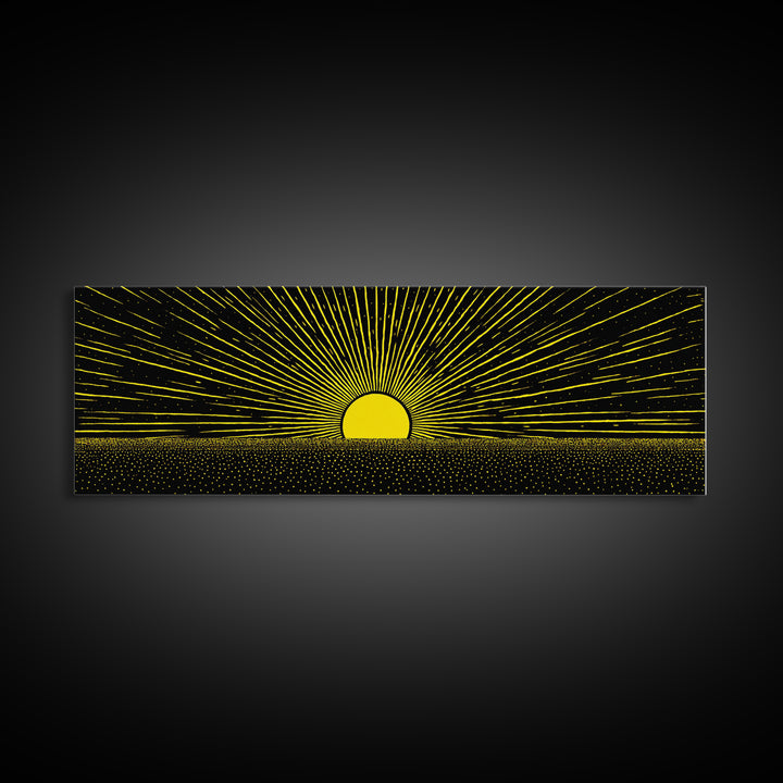 Minimal Golden Sunrise Rays Wall Art, Black And Gold Abstract Landscape, Modern Canvas Decor For Office Or Living Room Gift