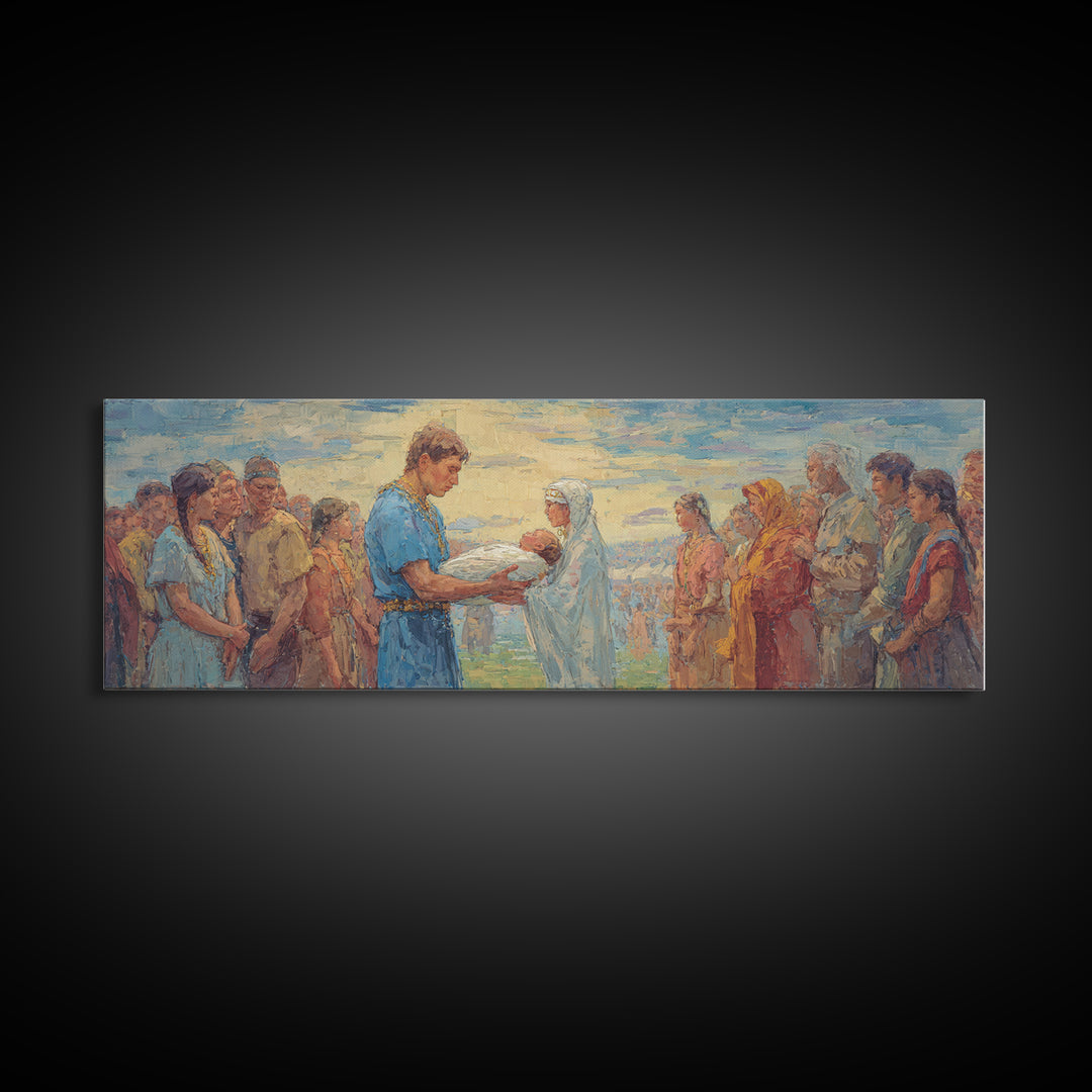 Serene Biblical Gathering Wall Art, Jesus Blessing Scene, African Inspired Spiritual Canvas Decor For Christian Home Gift
