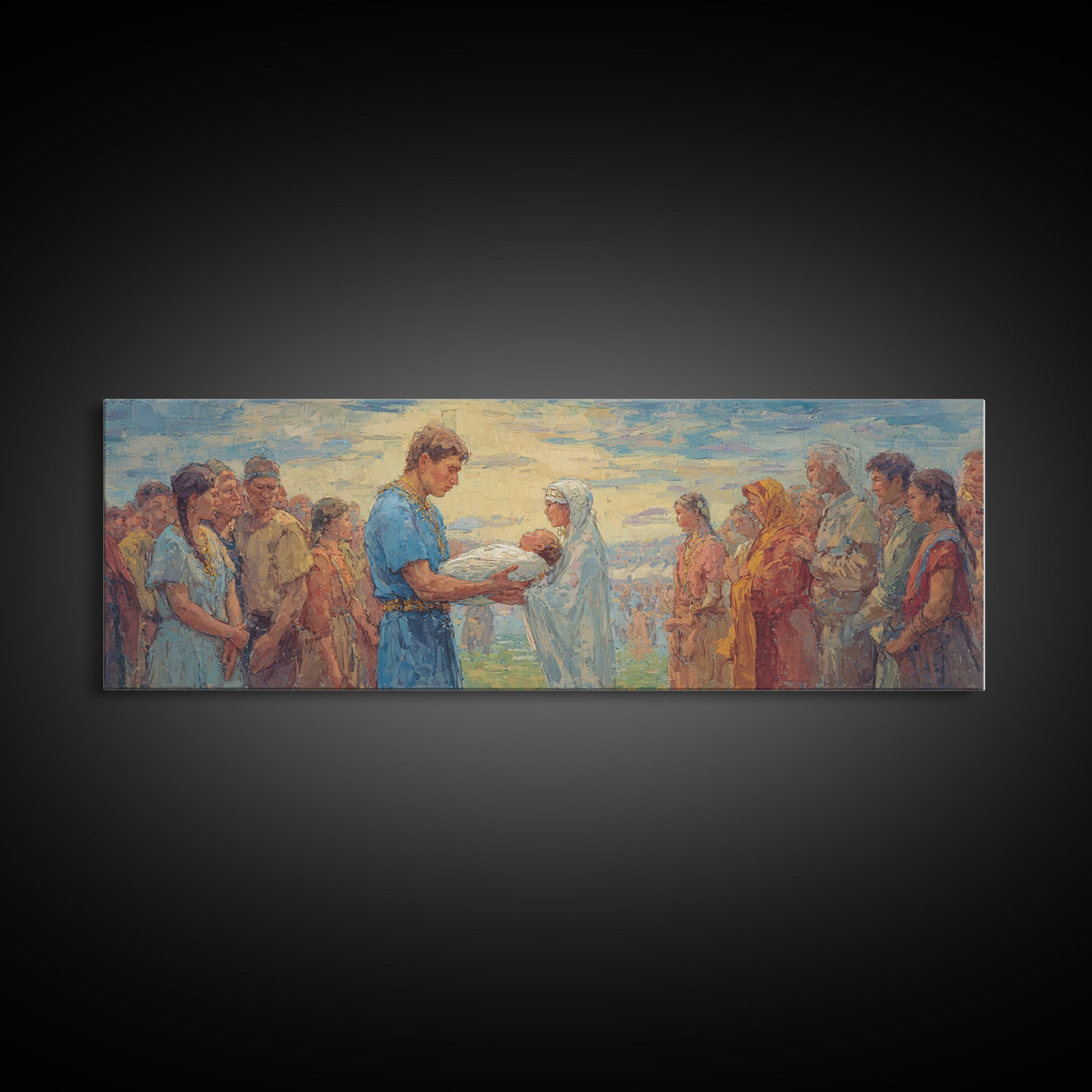 Serene Biblical Gathering Wall Art, Jesus Blessing Scene, African Inspired Spiritual Canvas Decor For Christian Home Gift