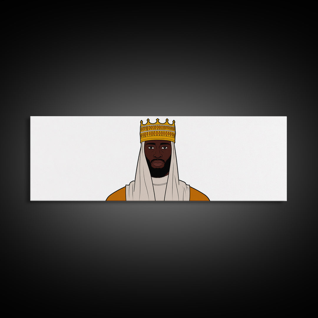 Crowned African King Portrait Canvas Print, Royal Black Man Wall Art, Minimalist Afrocentric Decor, Regal Home Gift For Him