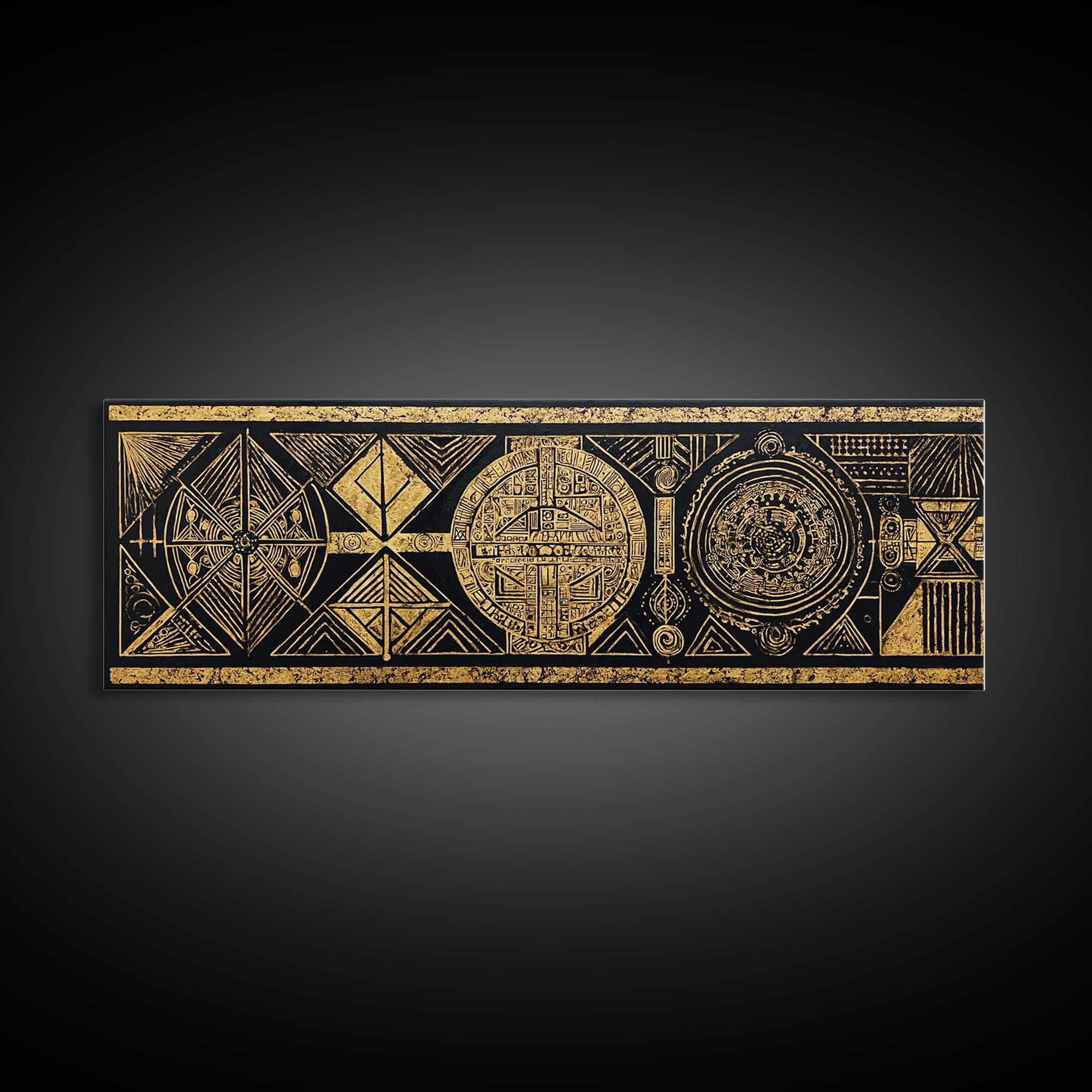 Black Gold Tribal Geometry Wall Art, African Patterns Painting, Kuba Inspired Textile Art, Luxury Canvas Decor For Home Gift