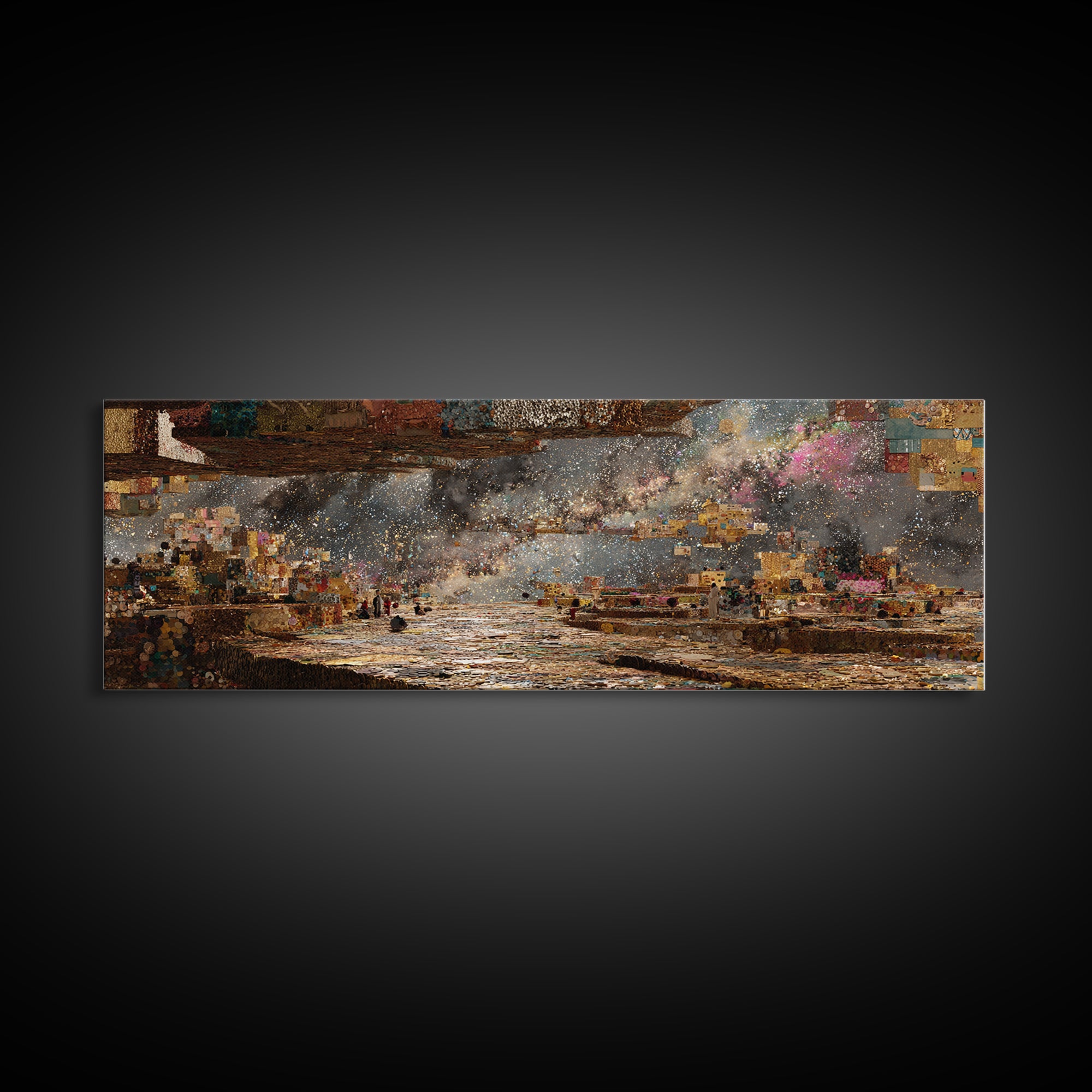 Starlit African Harbor Wall Art, Dreamy Landscape Painting, Abstract City Lights, Textured Art Print For Living Room Decor