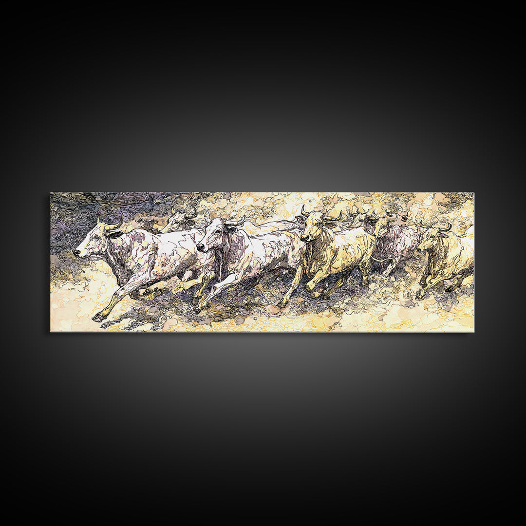 Galloping White Horses Canvas Print, Expressive Sketch Wall Art, Neutral Animal Artwork, Elegant Home Decor For Horse Lovers