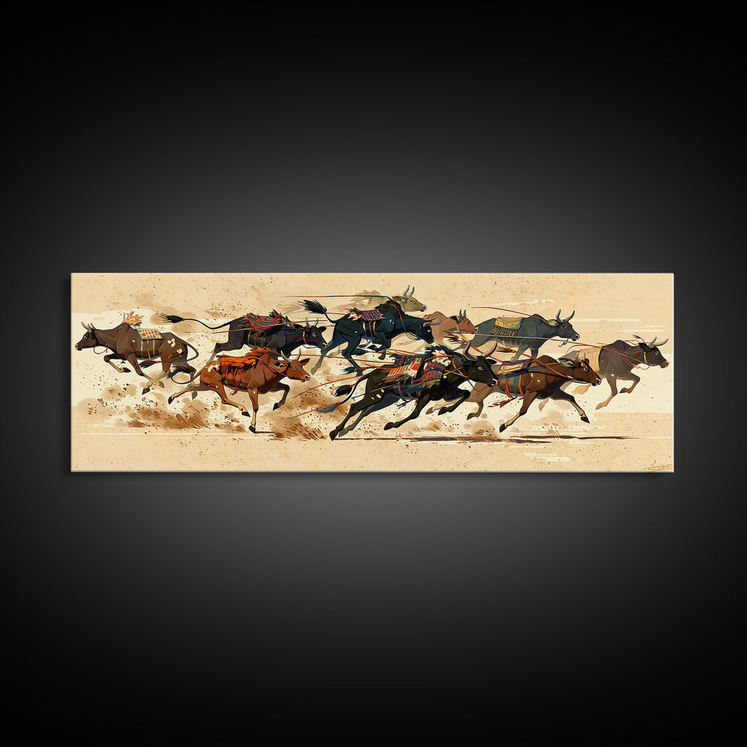 Galloping Horse Race Canvas Print, Dynamic Riders Wall Art, Southwestern Desert Scene, Equestrian Decor For Living Room Art
