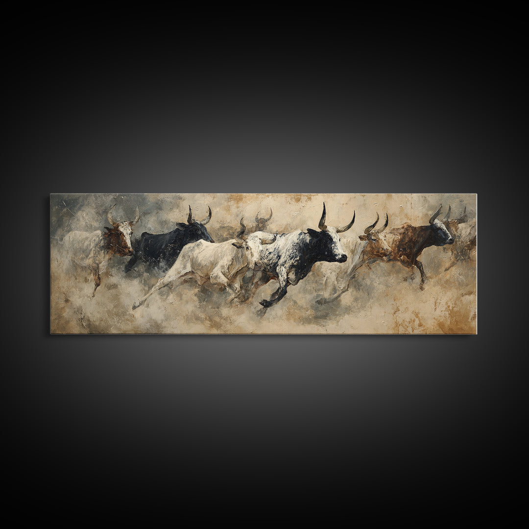 Charging Bulls Abstract Wall Art, African Safari Art, Earth Tone Canvas Print, Rustic Living Room Decor, Statement Wall Decor
