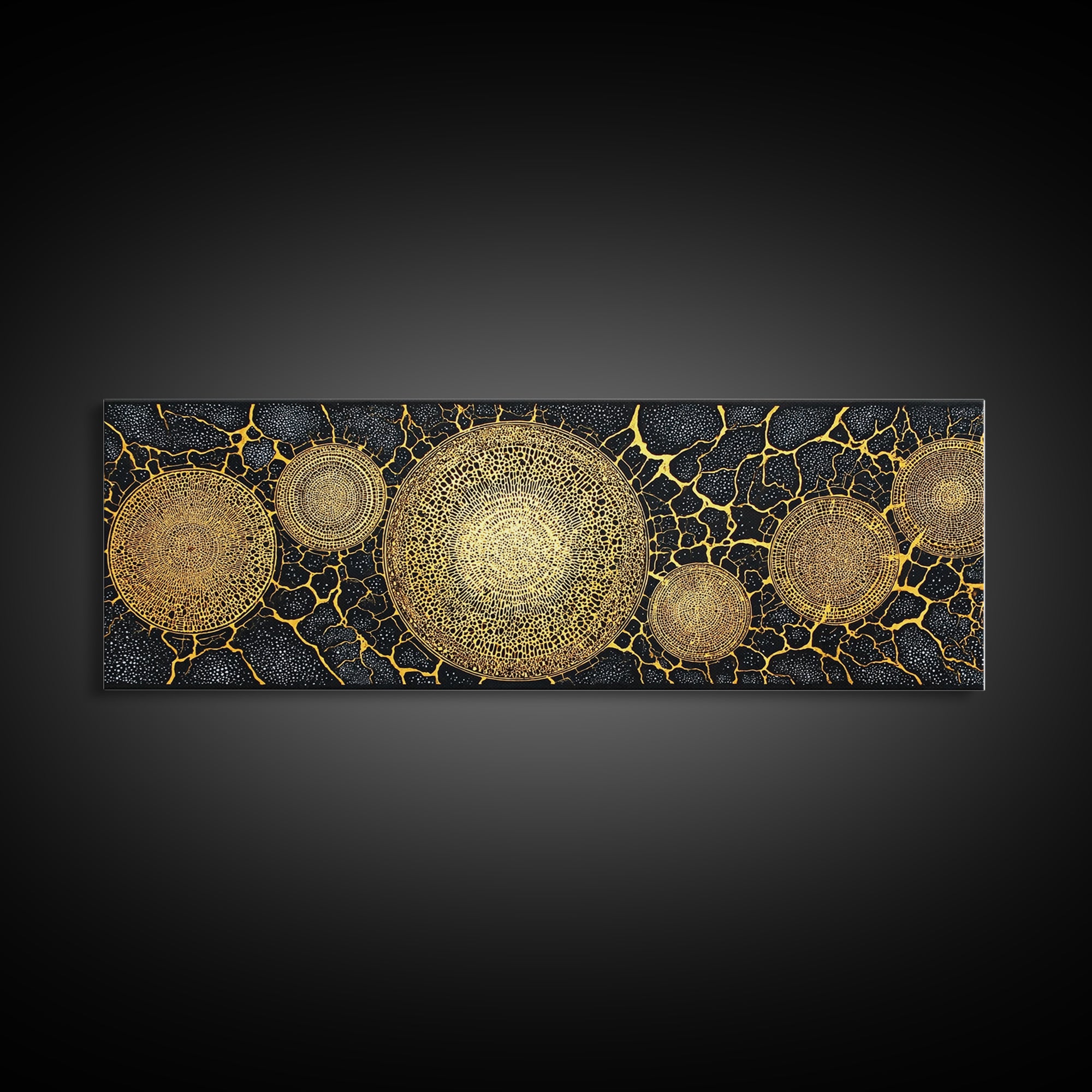 Golden Geometric Circles Wall Art, Abstract Wall Art, Black And Gold Art, Textured Art Print, Luxury Canvas Print, Bold Decor