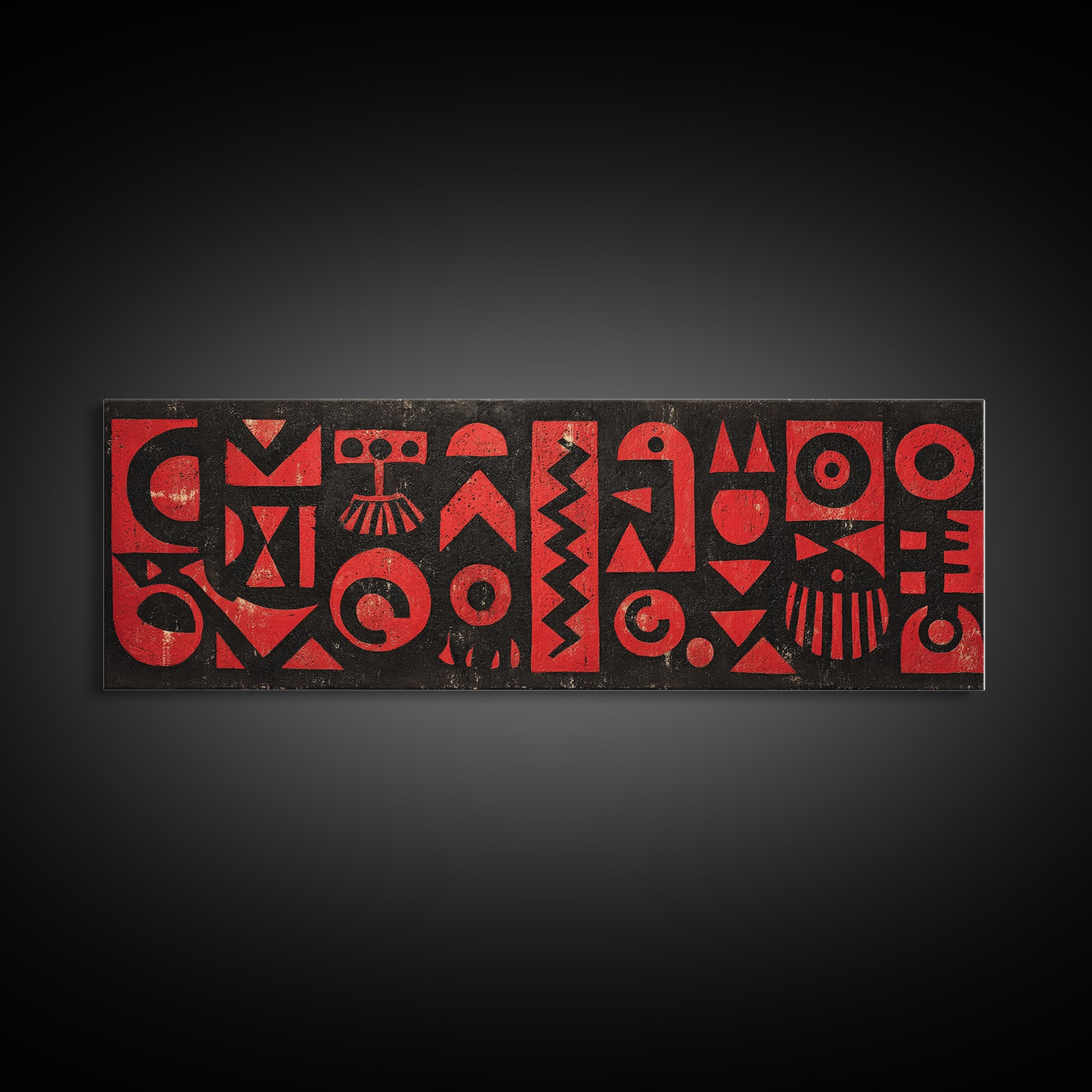 Red And Black African Tribal Glyphs Wall Art, Bold Geometric Canvas Decor, Afrocentric Symbols, Modern Ethnic Art Print Decor