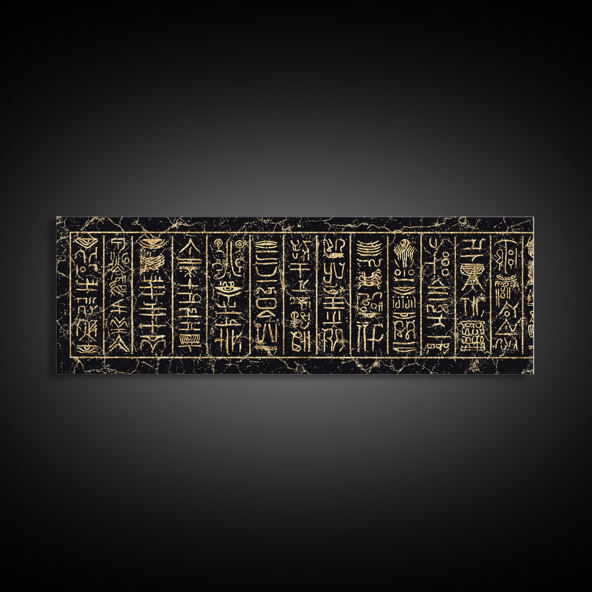 Gold Ancient African Hieroglyph Panels Wall Art, Egyptian Tribal Canvas Decor, Black And Gold Cultural Art Print, Home Decor