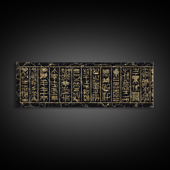 Gold Ancient African Hieroglyph Panels Wall Art, Egyptian Tribal Canvas Decor, Black And Gold Cultural Art Print, Home Decor