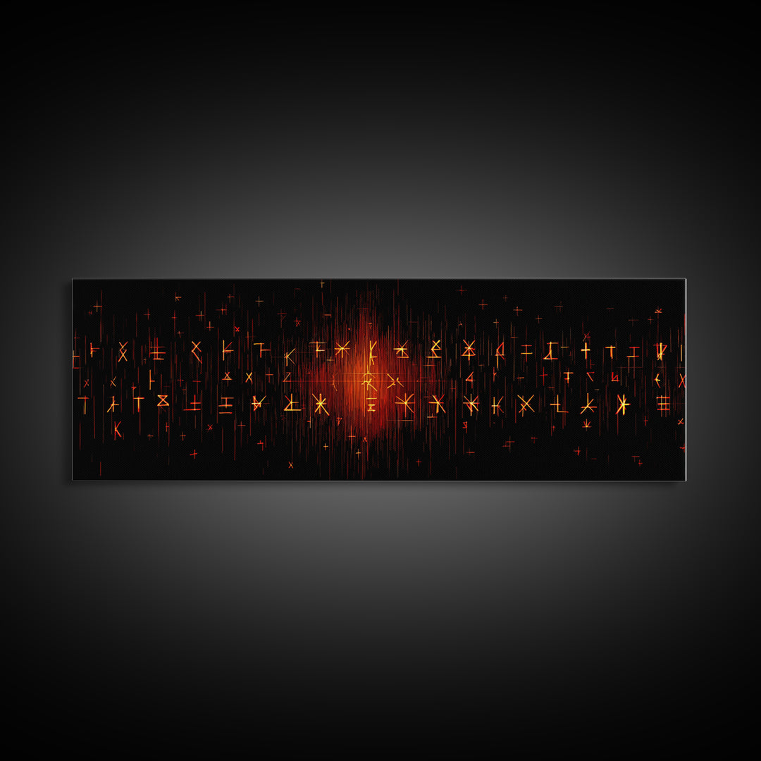 Glowing Orange African Rune Symbols Canvas Print, Mystical Black Wall Decor, Ancient Tribal Signs, Spiritual Art Print Gift