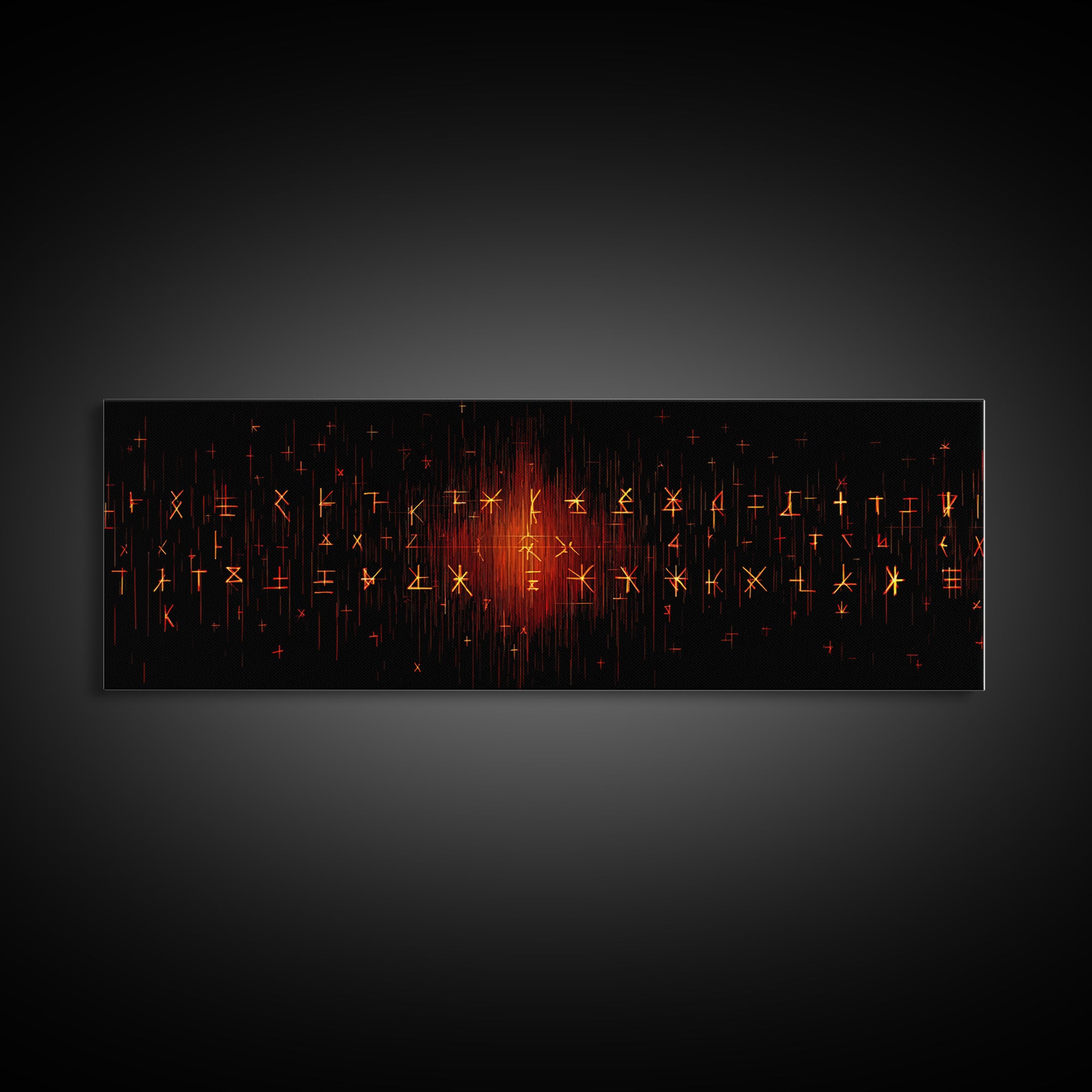 Glowing Orange African Rune Symbols Canvas Print, Mystical Black Wall Decor, Ancient Tribal Signs, Spiritual Art Print Gift