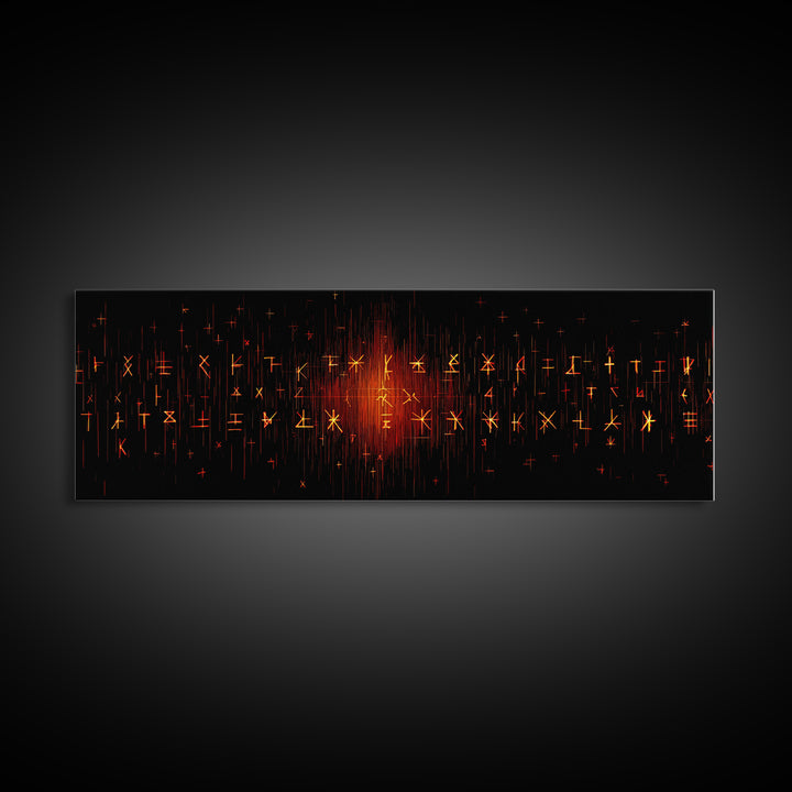 Glowing Orange African Rune Symbols Canvas Print, Mystical Black Wall Decor, Ancient Tribal Signs, Spiritual Art Print Gift