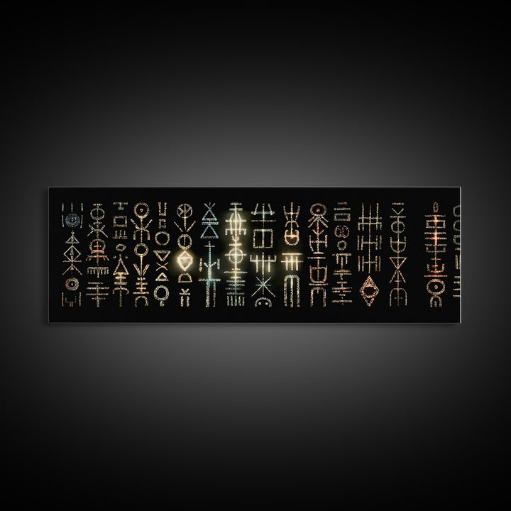 Illuminated African Tribal Icons Wall Art, Gold And Teal Symbol Pattern, Afrocentric Decor, Modern Cultural Art Print Gift