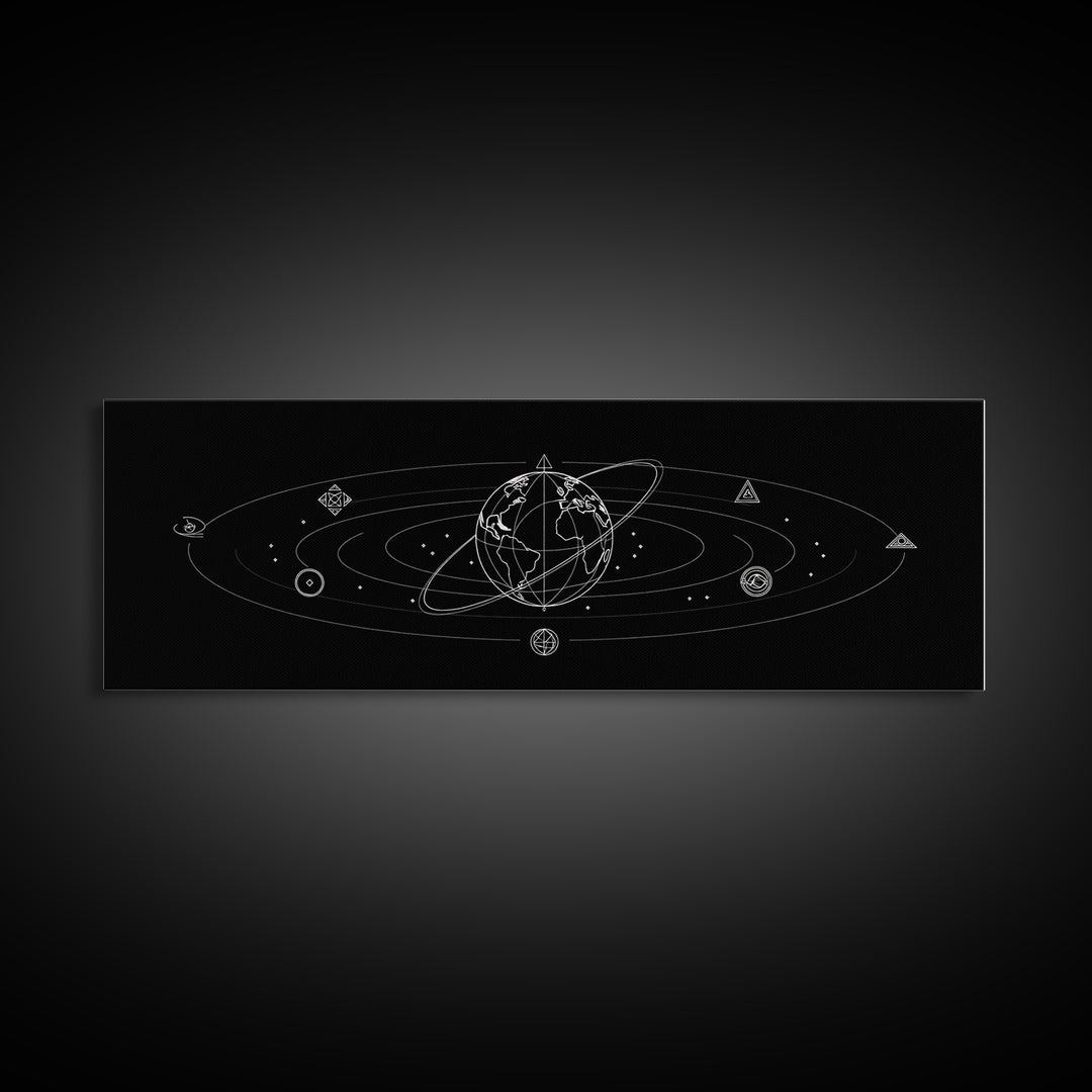 Minimal Celestial Orbit Diagram Wall Art, Black And White Space Poster, Modern Astronomy Decor, Geometric Gallery Print Gift