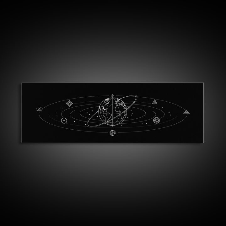 Minimal Celestial Orbit Diagram Wall Art, Black And White Space Poster, Modern Astronomy Decor, Geometric Gallery Print Gift