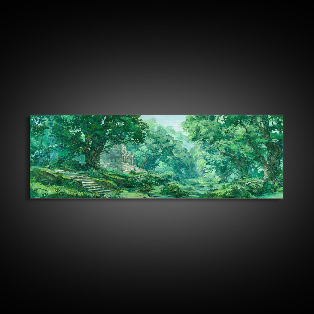 Sunlit Emerald Forest Path Wall Art, Green Nature Canvas Print, Dreamy Woodland Landscape Decor, Living Room Wall Decor Gift