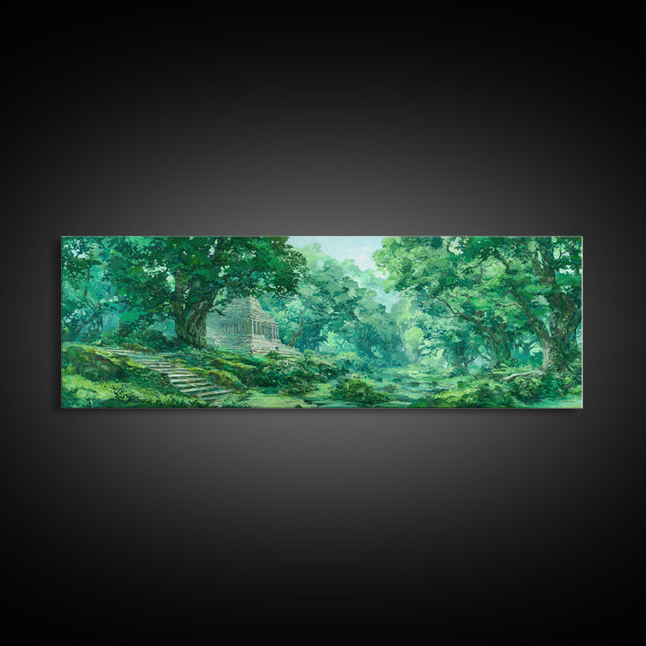Sunlit Emerald Forest Path Wall Art, Green Nature Canvas Print, Dreamy Woodland Landscape Decor, Living Room Wall Decor Gift