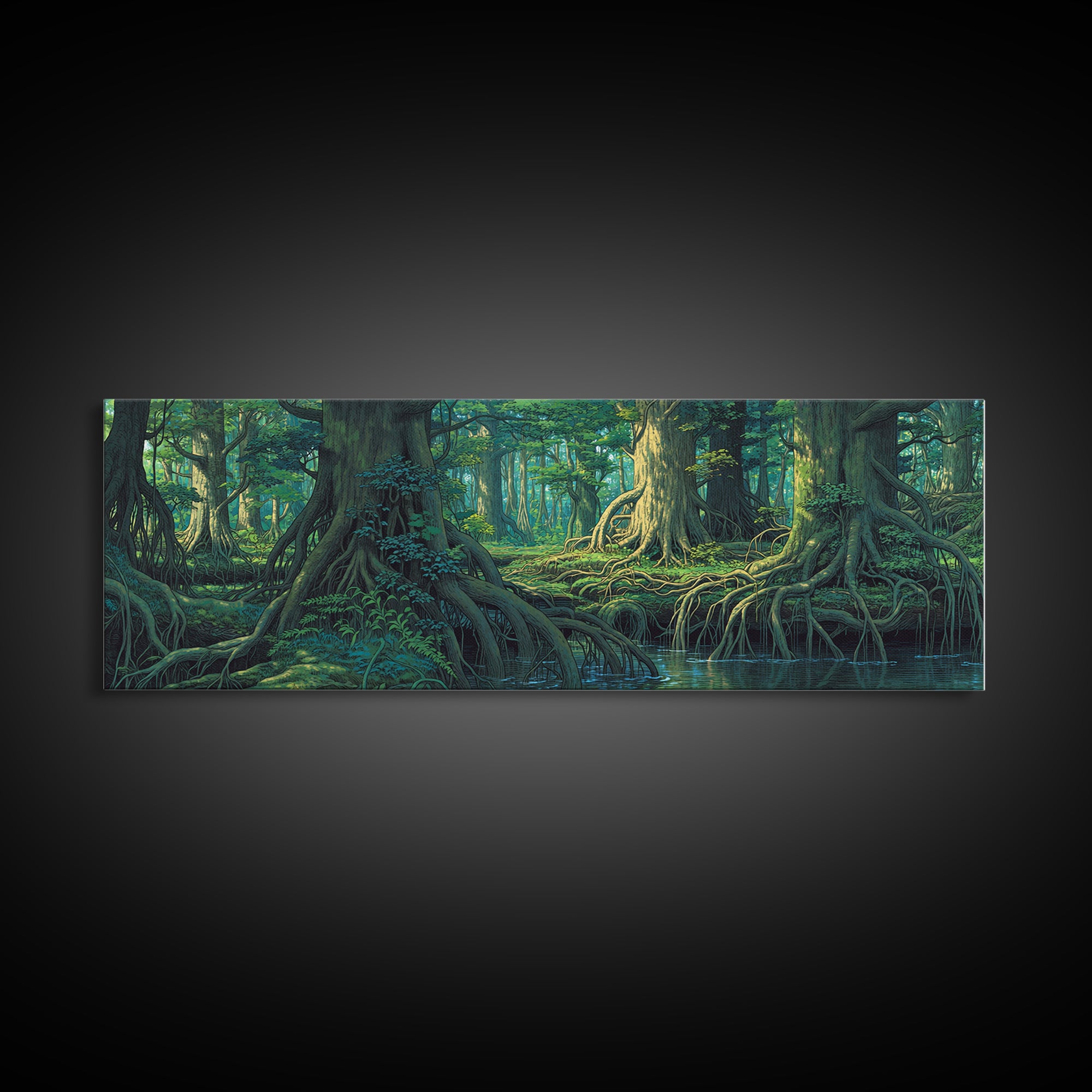 Ancient Mangrove Trees And Reflections Canvas Print, Green Forest Wall Art, Nature Scene Decor, Large Living Room Decor Gift