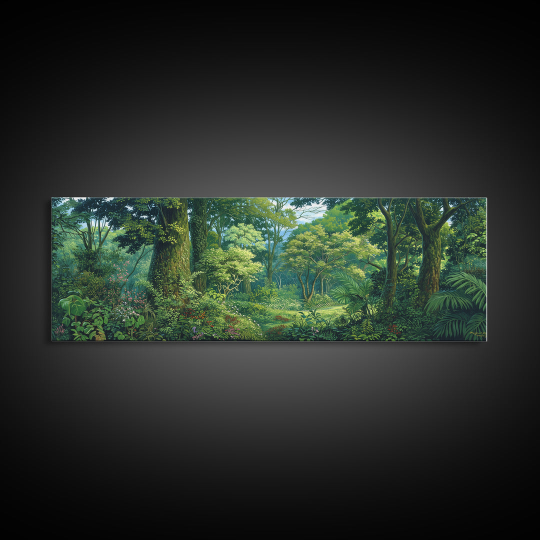 Bright Rainforest Garden Clearing Wall Art, Green Nature Canvas Print, Tropical Landscape Decor, Dreamy Home Decor Gift Idea