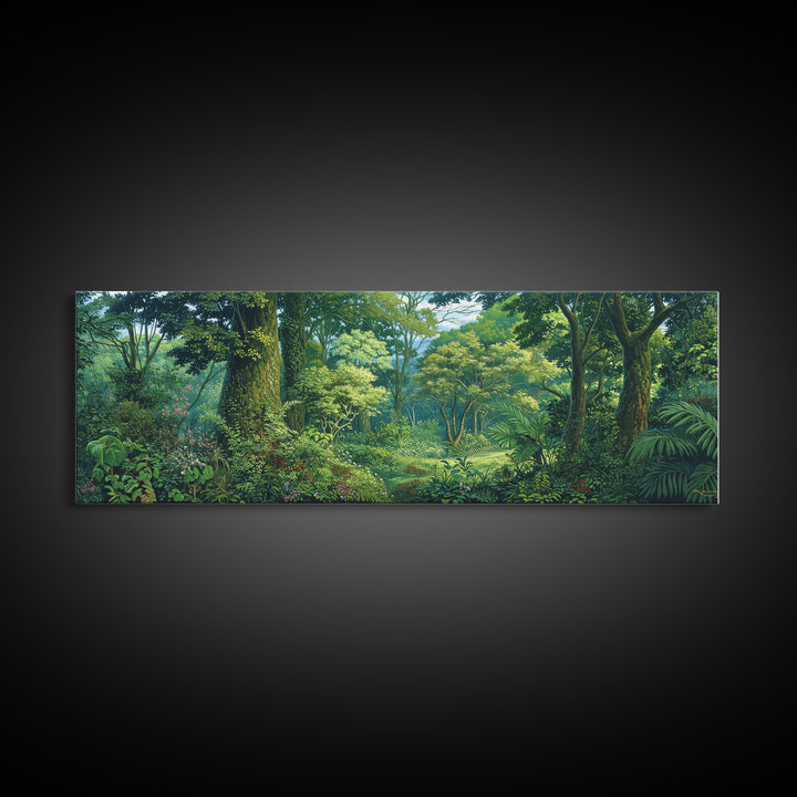 Bright Rainforest Garden Clearing Wall Art, Green Nature Canvas Print, Tropical Landscape Decor, Dreamy Home Decor Gift Idea