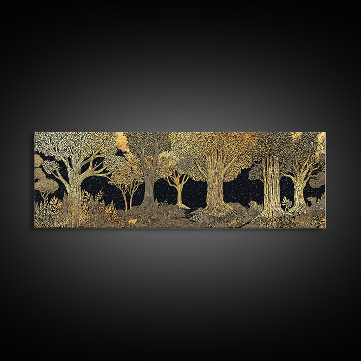 Black And Gold African Tree Forest Wall Art, Baobab Tree Print, Abstract African Art, Luxury Canvas Decor For Living Room