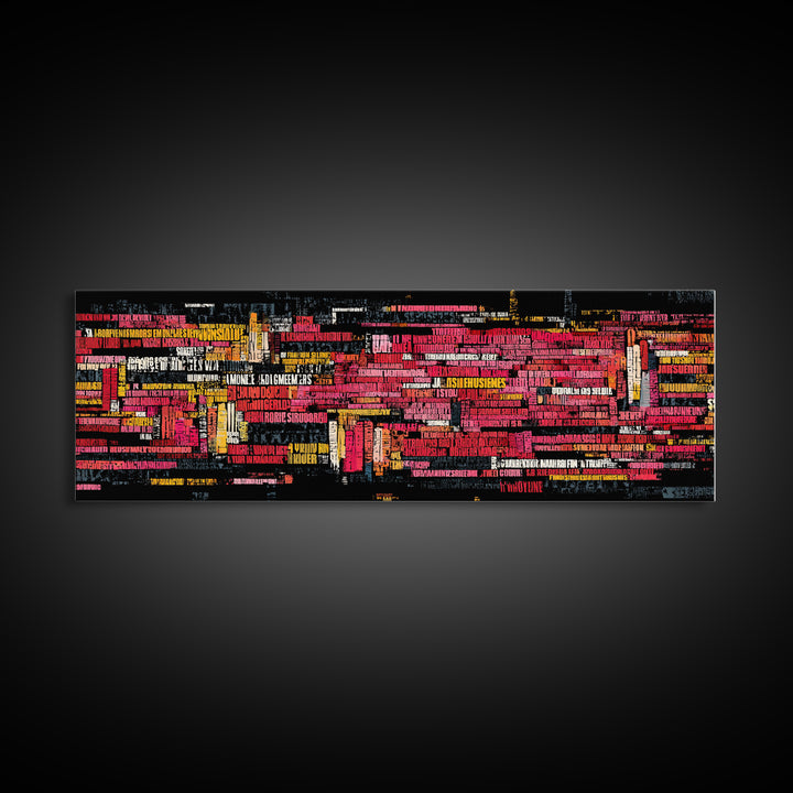 Neon Abstract City Skyline Wall Art, Modern African Inspired Typography, Urban Black Art Decor, Bold Red Yellow Canvas Print