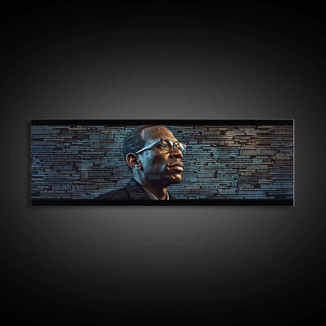 Black Man Portrait With Typographic Code Wall Art, Afrocentric Art, Modern Black Art, Office Decor, Digital Canvas Print