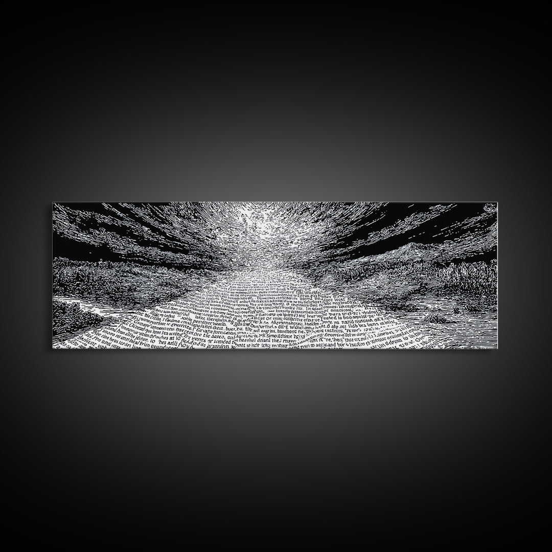 Monochrome Text Wave Abstract Wall Art, Black And White Art, Minimalist Canvas Print, Modern Office Decor, Statement Art