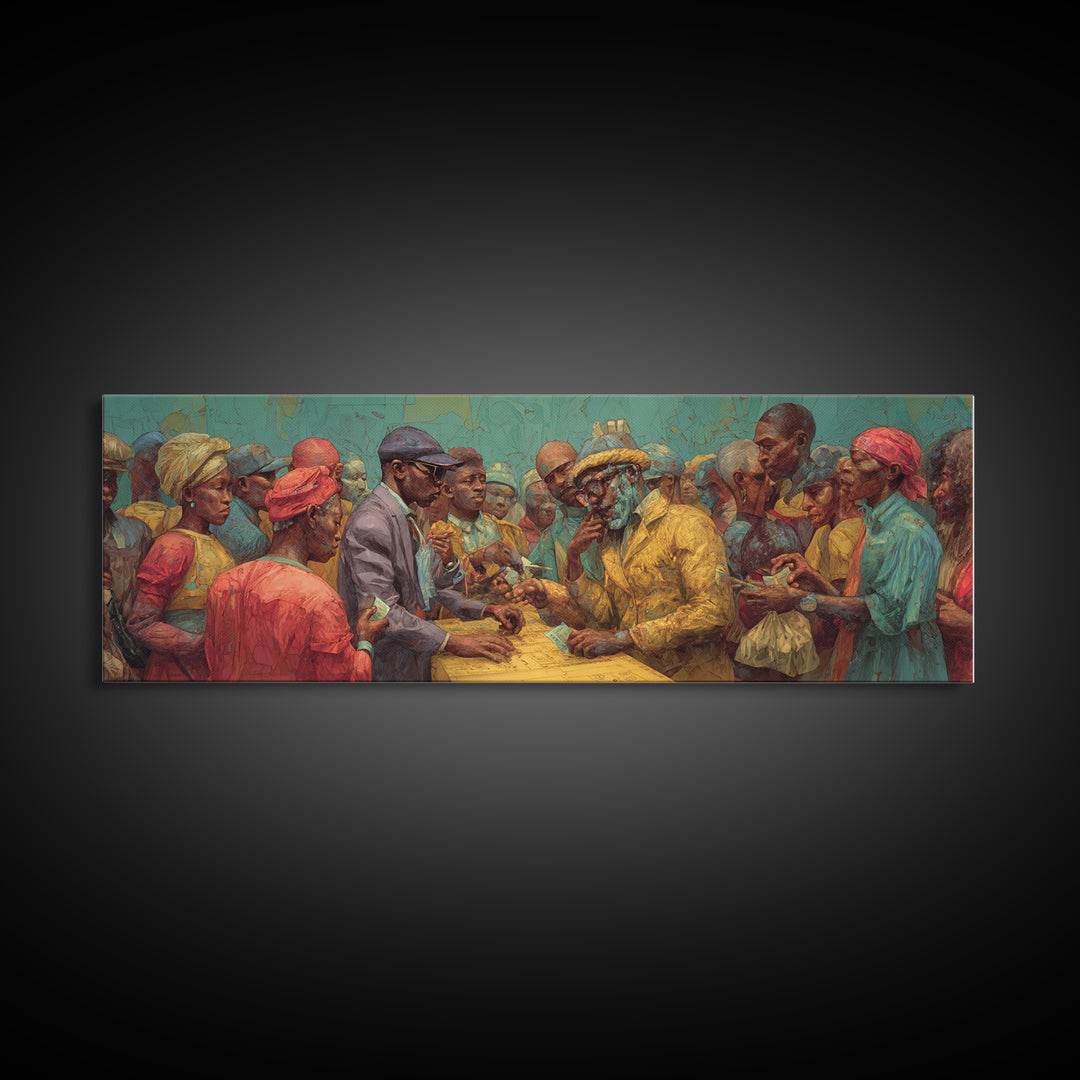 African Community Market Negotiation Wall Art, African American Art, Cultural Canvas Print, Tribal Decor, Bold Home Decor